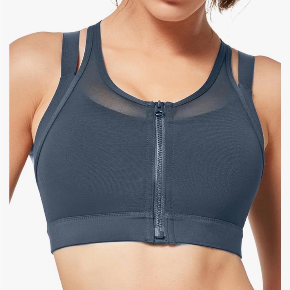 Yvette High Impact Sports Bra Front Closure, Blue Grey, 3X